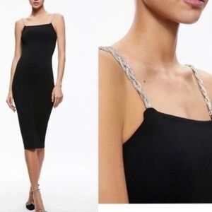 NWT Camila Coelho Black Midi Dress with Rhinestone Straps